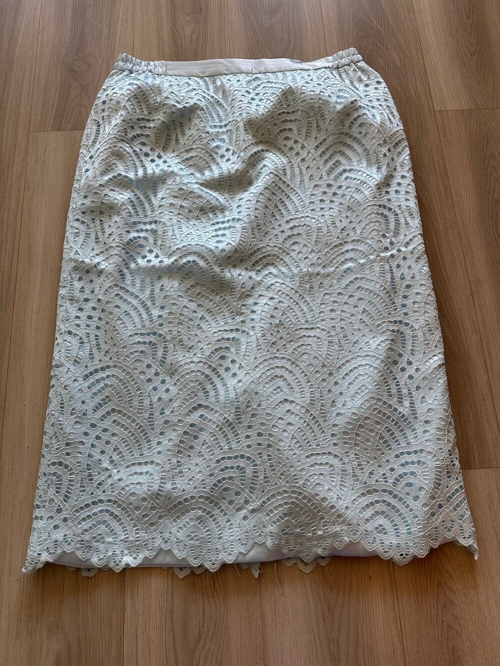 Giovanna Signature Lace Midi Skirt 18 Plus Powder Blue Scalloped Fan Pencil